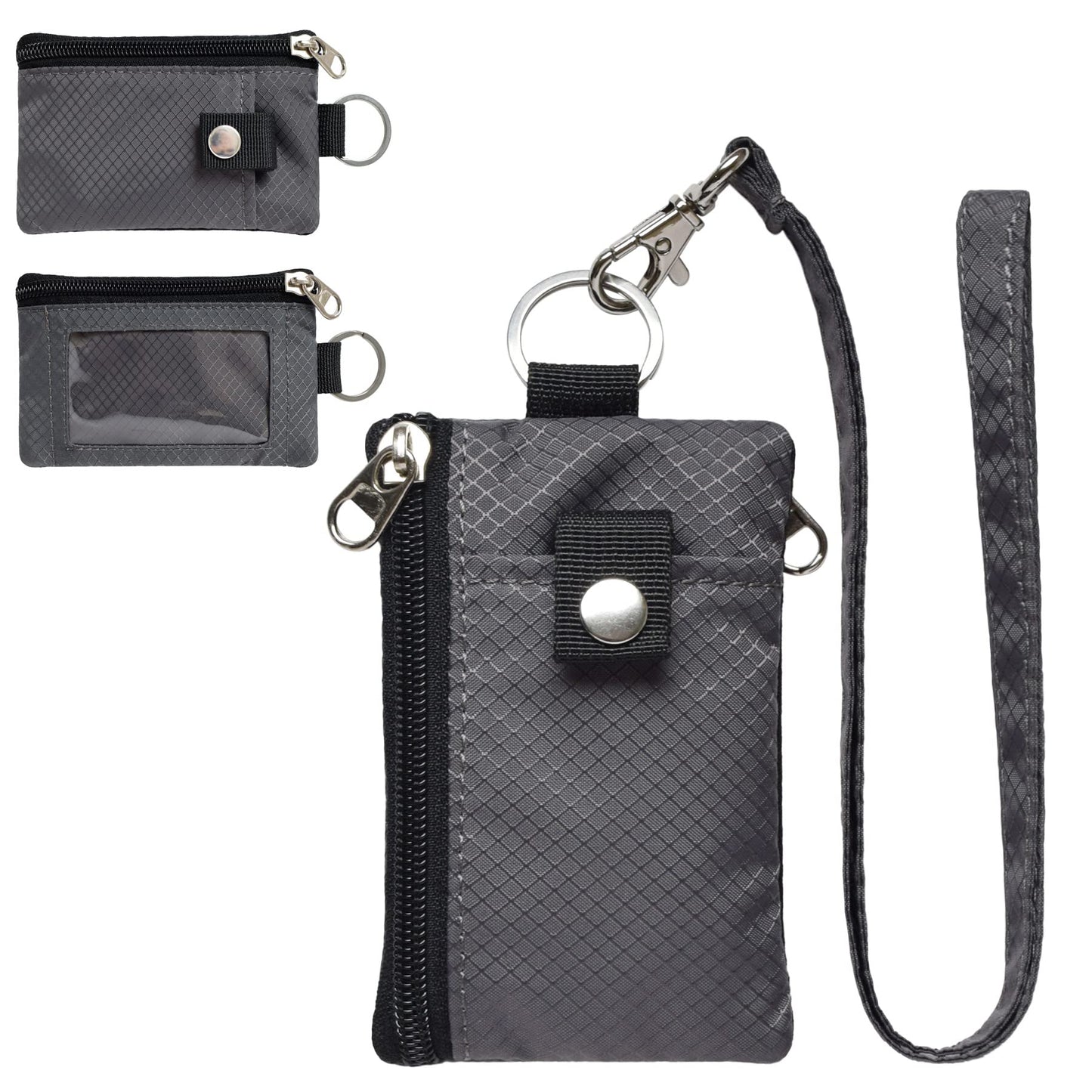 CHENSPRX Minimalist RFID Blocking Small Wallet with ID Window,WaterResistant Zip Id Case Wallet with Lanyard Keychain for Cards,Cash,Travel,Women,Men (DarkGrey)