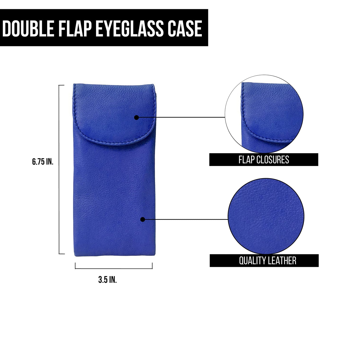 ili New York Double Flap Leather Eyeglass Case, Soft & Slim 2-in-1 Dual Glasses Pouch for Sunglasses and Reading Glasses for Men and Women