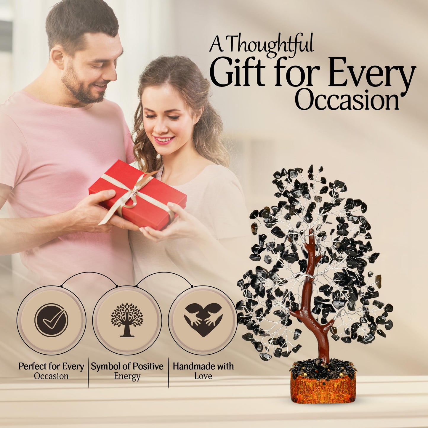 YATSKIA Black Tourmaline Crystal Tree | Gemstone Tree of Life | Healing Crystals and Stones | Boho Home Decor | Positive Energy Decor | Unique Gifts for Women | Healing Gifts for Women | 10 Inch