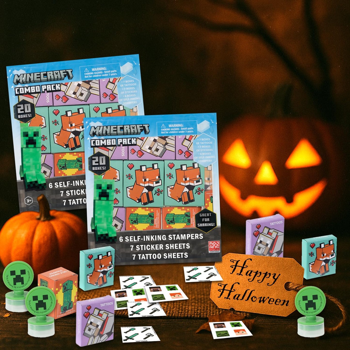 Minecraft Party Favor Boxes Set - Bundle with 40 Minecraft Stickers, Tattoos, Stampers for Easter Basket Fillers and More