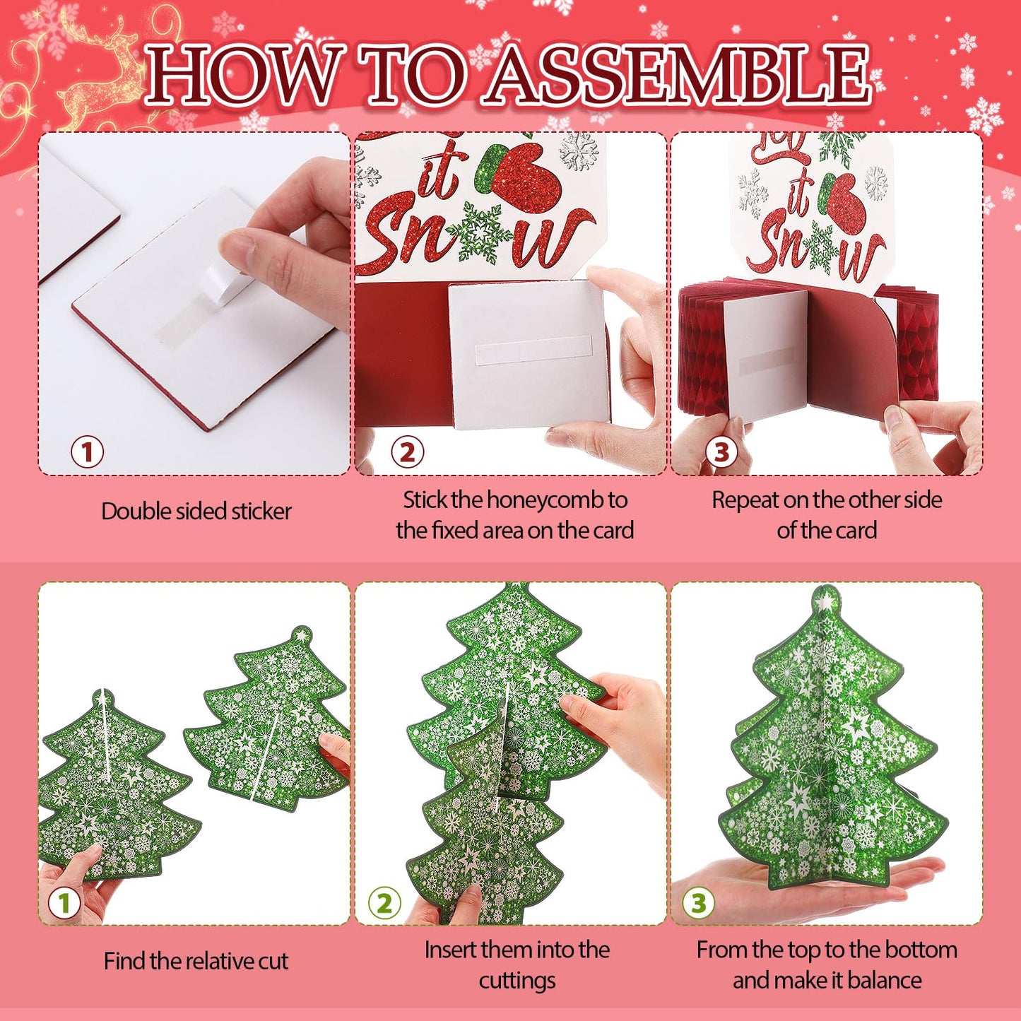 Pajean 12 Pcs Christmas Table Decorations Centerpieces Winter Snowflake Honeycomb Red and Green 3D Xmas Tree Elf Let It Snow Tabletop Sign Gold Sliver Snowflake Wonderland Holiday Party Supplies
