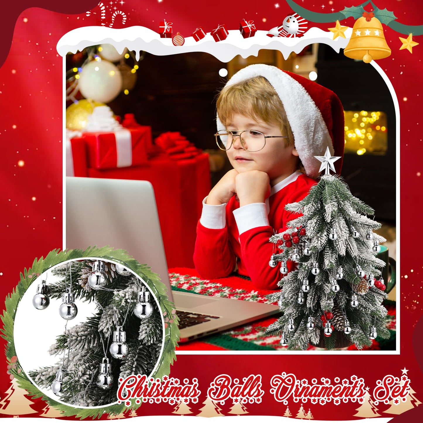 RoundFunny 25 Pcs Christmas Balls Ornaments Set Mini Tree Decoration 0. 79 Inch Christmas Ball Tree Topper Star Hanging Ornaments for Party Decoration(Silver)