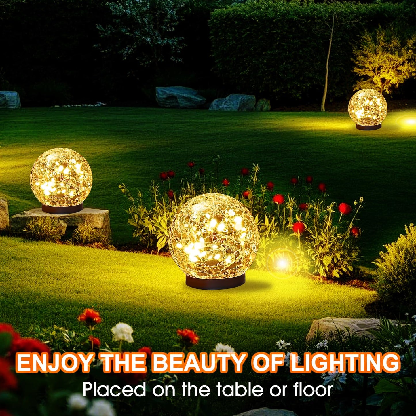 TARANEM Solar Lights Outdoor Waterproof 30LEDS, 4 Pack Cracked Glass Solar Globe Lights Outdoor with Auto On/Off, Outside Decorations for Yard,Garden,Patio, Pathway,Landscape - Warm White