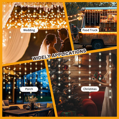 Patioman Snowflake Curtain Lights, Warm White Window Lights 70 Snowflakes Hanging Light with Remote Fairy Led Twinkle String Lights Home Bedroom Wall Décor for Christmas, Wedding, Party, Birthday