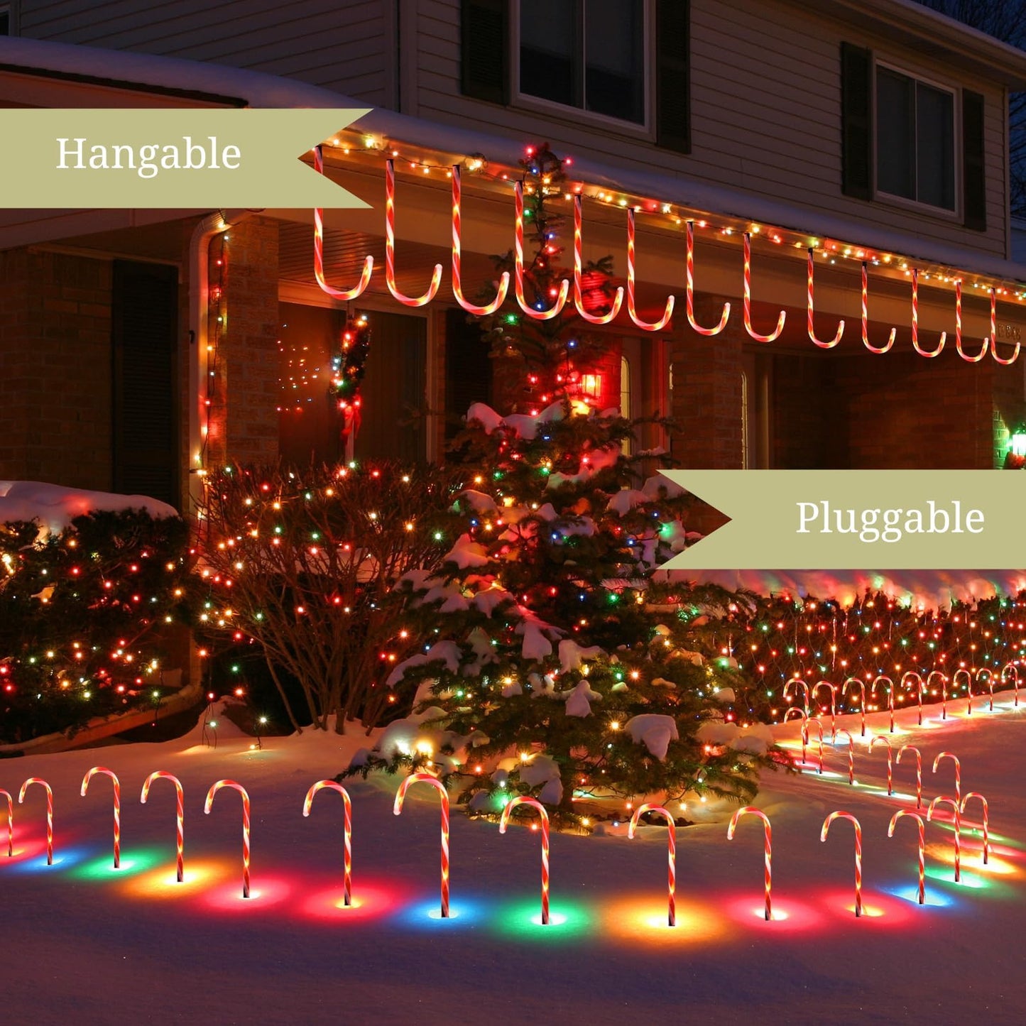 IDEAALS 24-Pack Solar Christmas Candy Cane Lights, Solar Pathway Lights Waterproof, Christmas Decorations Outdoor with 8 Modes for Party Patio Garden Lawn Yard Decor