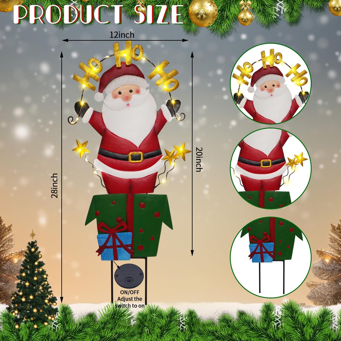Solar Christmas Lights Outdoor Garden Stakes, 30in Metal Santa Claus Yard Signs with LED String Lights, Waterproof Christmas Decor for Xmas Lawn Pathway Patio Party Winter (Santa Claus)