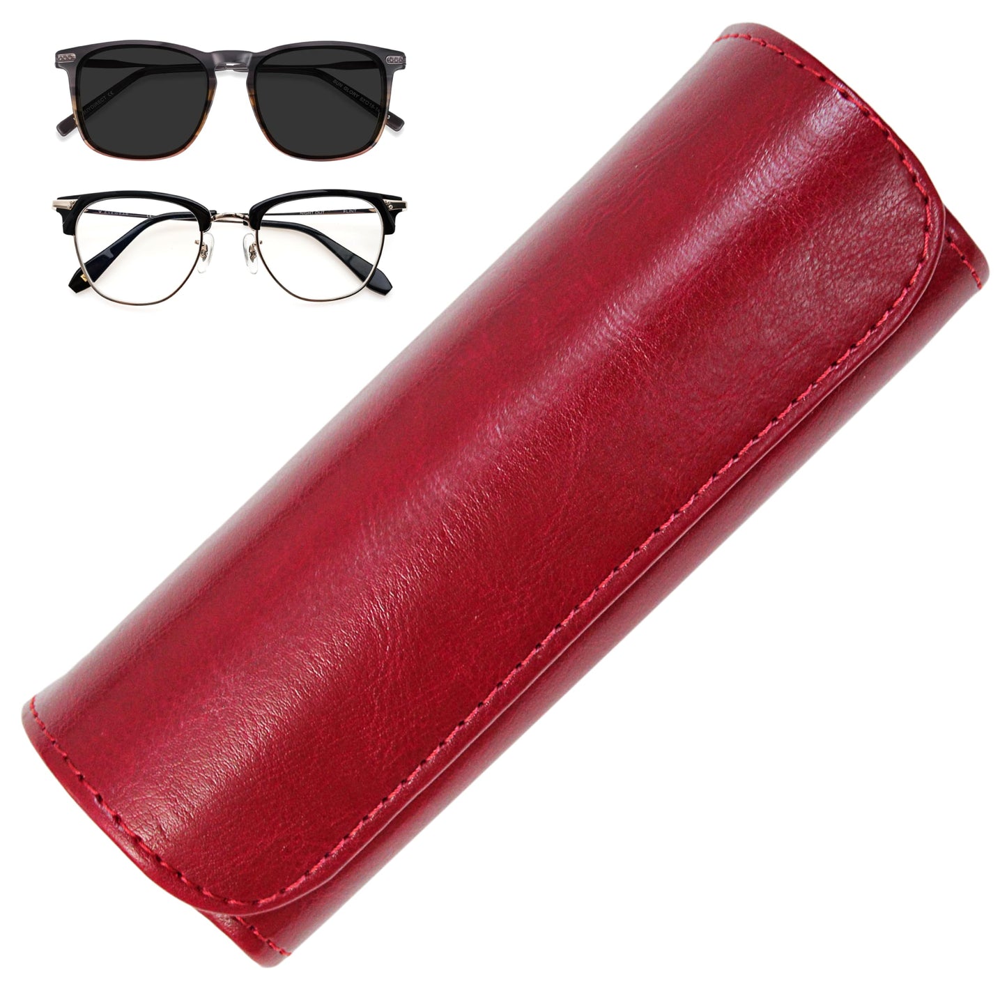 Orsus Burgundy Hard Reading Glasses Case for Women, PU Leather Eyeglass Case with Magnetic Closure & Felt Lining B10RD