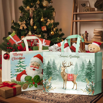 YANGTE 12 Pack Extra Large Christmas Gift Bags with Handles, Reusable Non-Woven Christmas Bags for Presents Wrapping Holiday Xmas Party Favors Supplies(16.7" x 12.6" x 6.7")