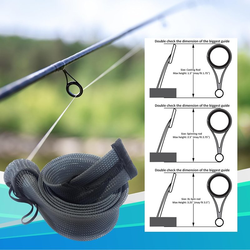 Fishing Rod Socks - Protective Sleeves for Baitcasting & Spinning Rods | Fits 7ft & 8ft (2-Pack)