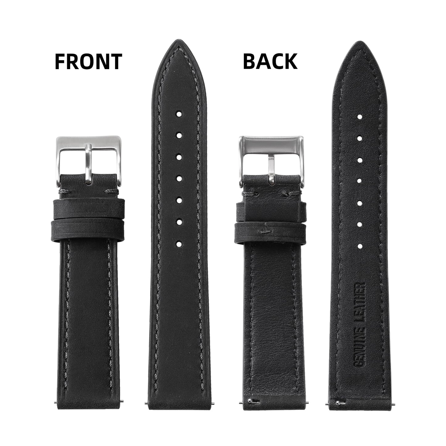 JUNGHELE leather watch bands for men and women, Quick Release leather watch strap with Silver Buckle watch leather strap,Black 18mm watch band WBG0219