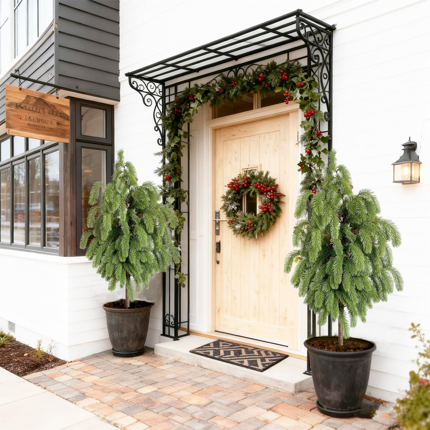 4FT Artificial Norfolk Pine Tree 2-Pack, Real Touch Faux Potted Plants in Black Pot, Fake Christmas Greenery for Indoor Outdoor Front Porch, Entryway, Year-Round Home Decor & Housewarming Gift