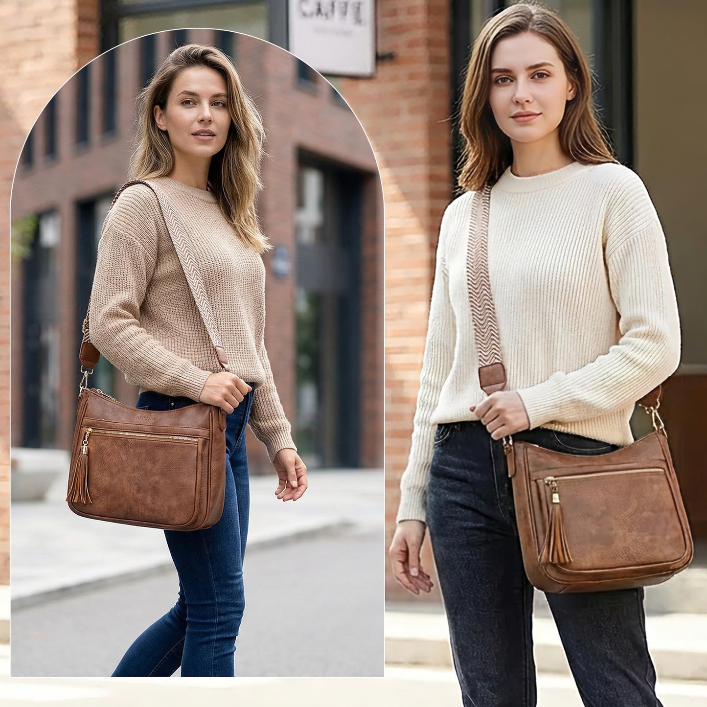 HAYRVANE Medium Crossbody Bags for Women, Vegan Leather Cross Body Purses Multi Pockets Shoulder Handbags with Tassel