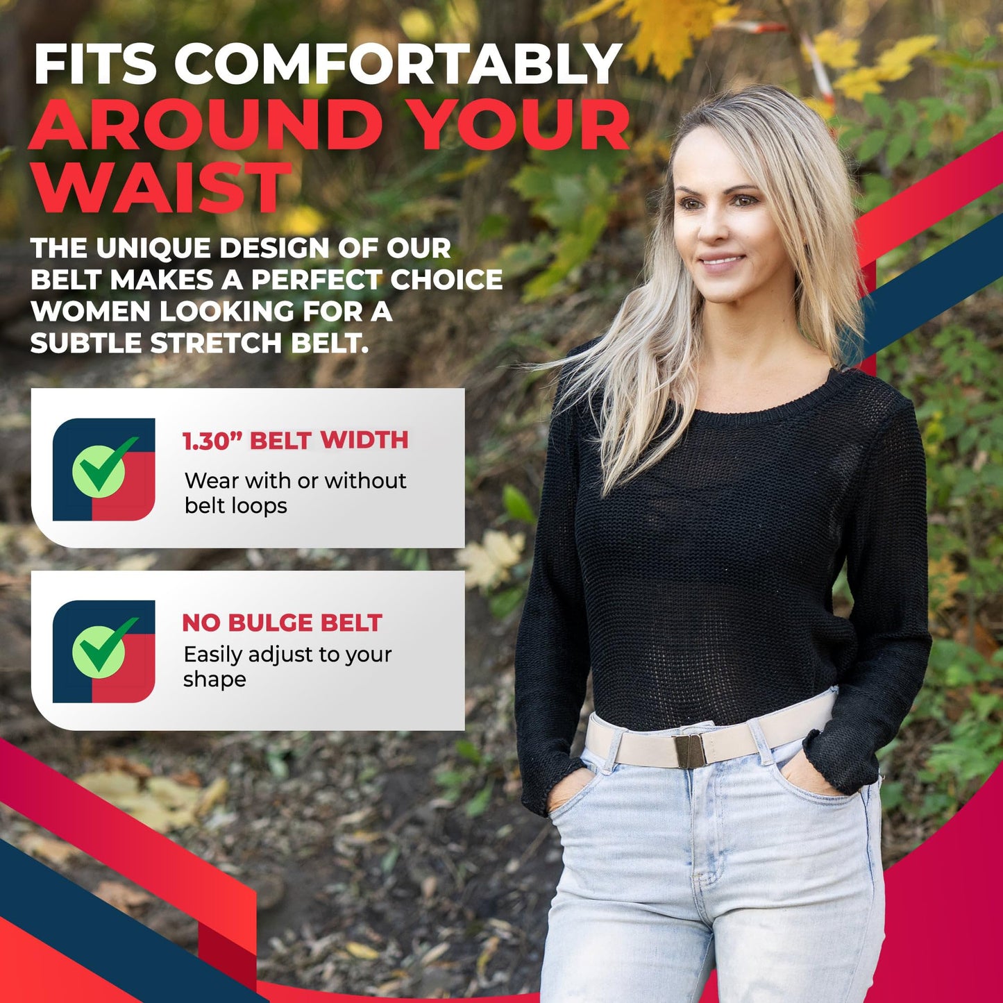 ONE-BELT No Show Invisible Elastic Belts for Women & Men 1.30" adjustable Non Slip No Buckle Bulge, Designed in USA.
