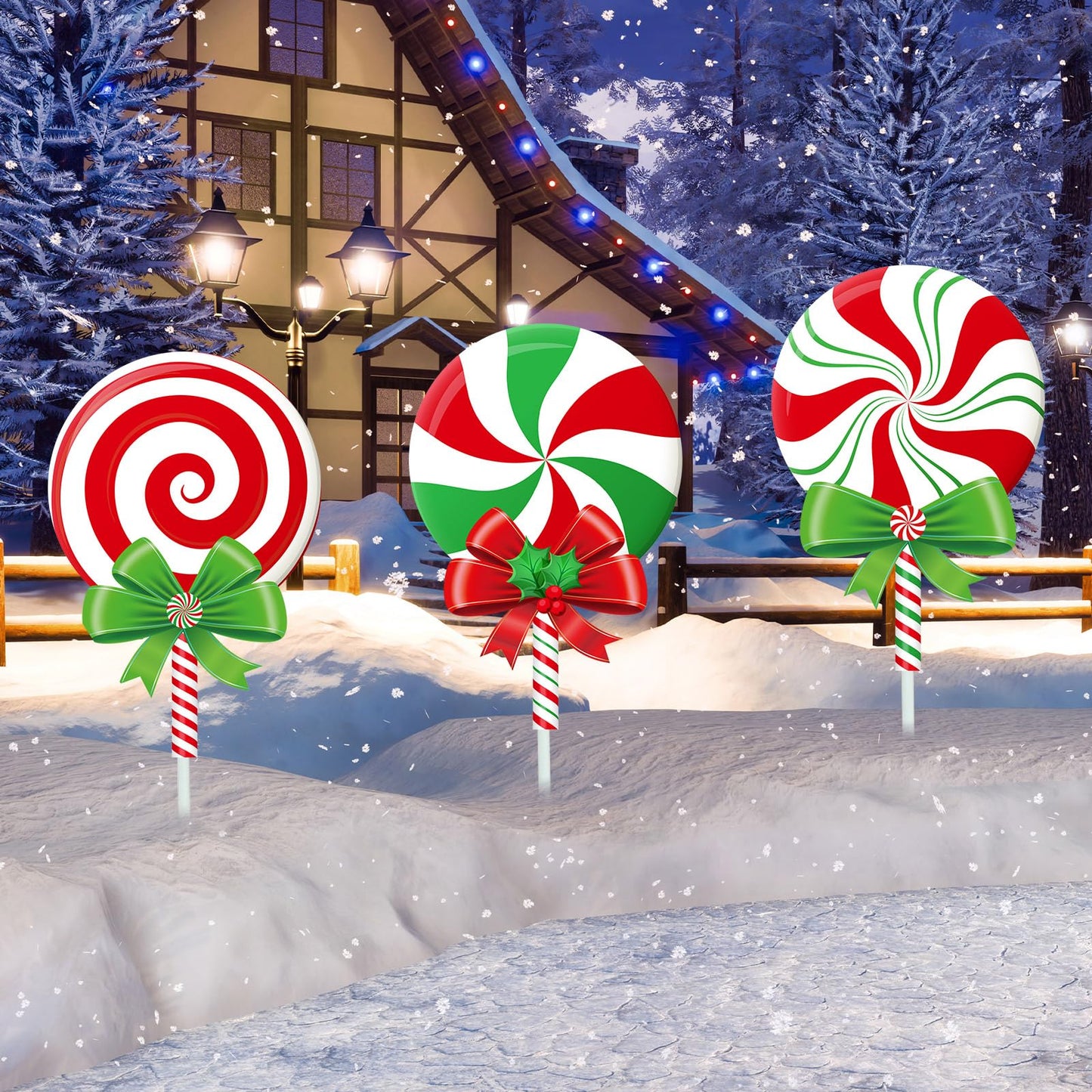 Drydiet 3 Pack Metal Christmas Yard Signs Decor Xmas Yard Stakes Outdoor with Stakes for Holiday Outdoor Garden Lawn Pathway Decoration(Candy)