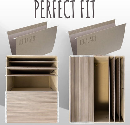 ZICOTO Decorative File Organizer Box Set of 2 - Collapsible Linen Filing Cabinets w/Handles Are Perfect to Store all Your Documents & Hanging File Folders - Portable Easy Slide Crates with Lid