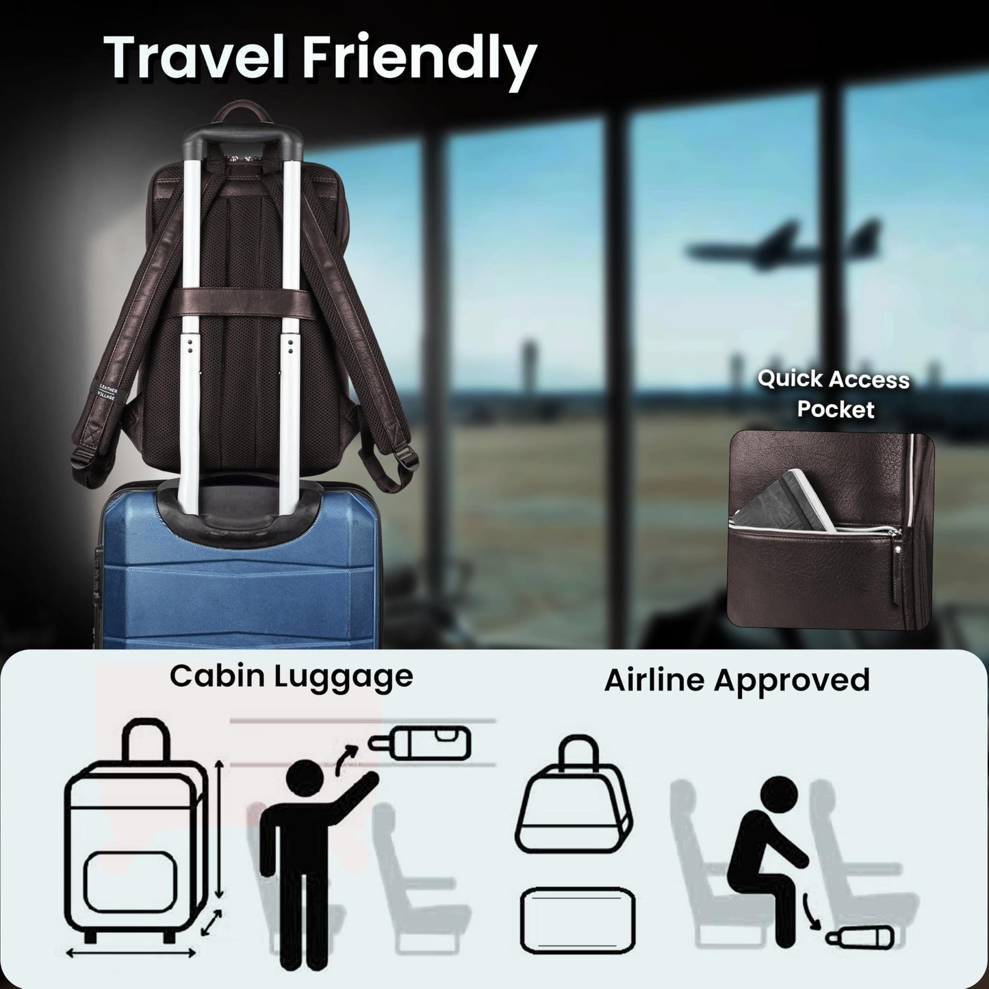 LEATHER VILLAGE Leather Laptop Backpack for Men | Chocolate Brown | Slim Professional Business Bag Fits 15.6”-Laptop | Water-Repellent Work & Travel Daypack with Trolley Strap