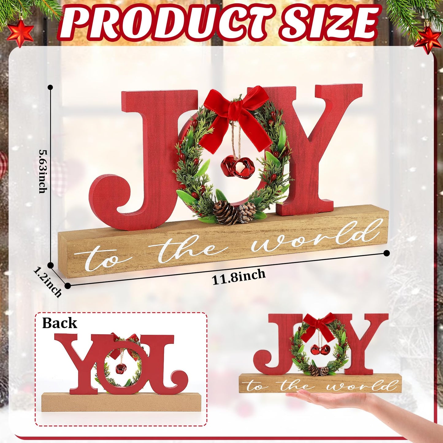 Christmas Wooden Joy Sign Decor,Christmas Tiered Tray Tabletop Decorations Indoor,Freestanding Xmas Joy Sign Table Centerpiece for Office Desk Shelf Holiday Home Party Mantel Gift Winter Rustic