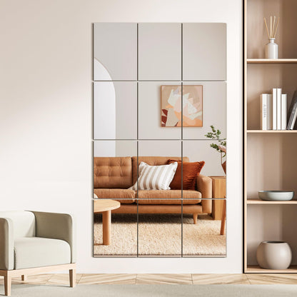 TRAHOME Wall Mirror Tiles, 16"x12"x12PCS Full Length Home Gym Mirror for Garage, Bedroom, Living Room, Over The Door