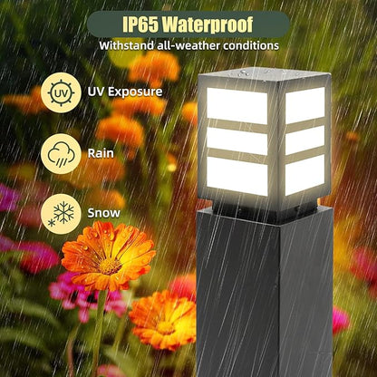Landscape Path Lights 24" IP65 Waterproof Bollard Lights, Heavy Duty Steel Stable Widened Base E27 Lamp Holder, Modern Outdoor Path Lights Bollard for Lawn, Patio, Courtyard, Driveway, Oblong 1pack