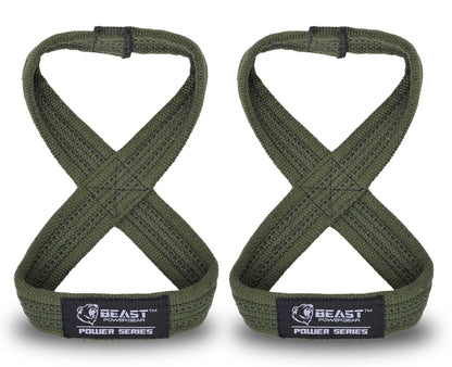Beastpowergear Figure 8 Strap | Heavy Duty Deadlift Straps Weight Lifting Power Wrist Strap | Weightlifting Powerlifting Shrugs Workout Men Women (Green/Black, Medium 12” (Up to 8.5 Wrist Circumference))