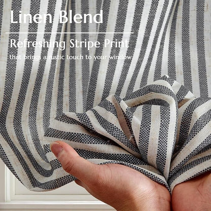 jinchan Striped Linen Kitchen Curtains 36 Inches Tier Curtains Farmhouse Modern Cafe Style Small Window Treatments Airy Light Filtering Rod Pocket for Living Room Bathroom 2 Panels Charcoal Grey