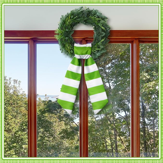 Wreath Sash for Front Door Wreath Satin Sash Blank Sashes Embroidery Monogram Yard Doorway Indoor Outdoor Wall Ribbon Bow Home Decor(Green,White,Fresh Stripes)