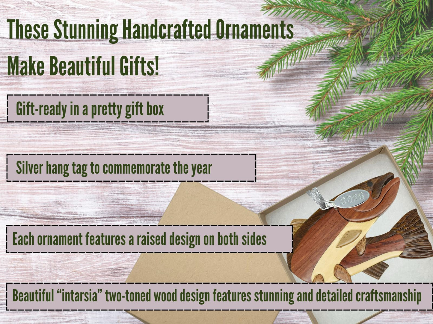 Twisted Anchor Deer Ornament 2026 – Unique Two-Tone Wood Buck Christmas Tree Decorations – Crafted by Hand Intarsia Design – for Deer Buff, Family & Outdoor Enthusiasts – Gifting Ready in Gift Box