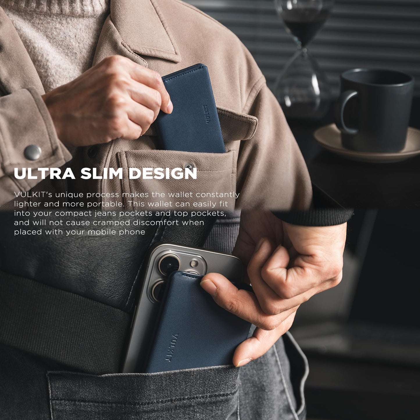 VULKIT Slim Minimalist Card Holder RFID Blocking Leather Credit Card Holder Front Pocket Wallet Magnetic Closure
