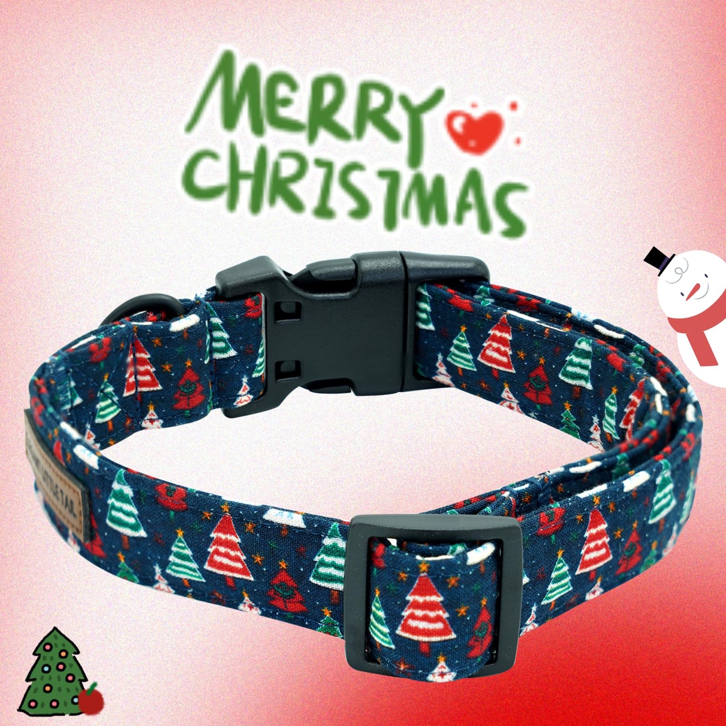 Elegant little tail Christmas Dog Collar - Christmas Tree Red Pet Collar Cotton Soft Plastic Buckle Sturdy Puppy Collars Holiday Female or Male Adjustable Collar for Small Puppy