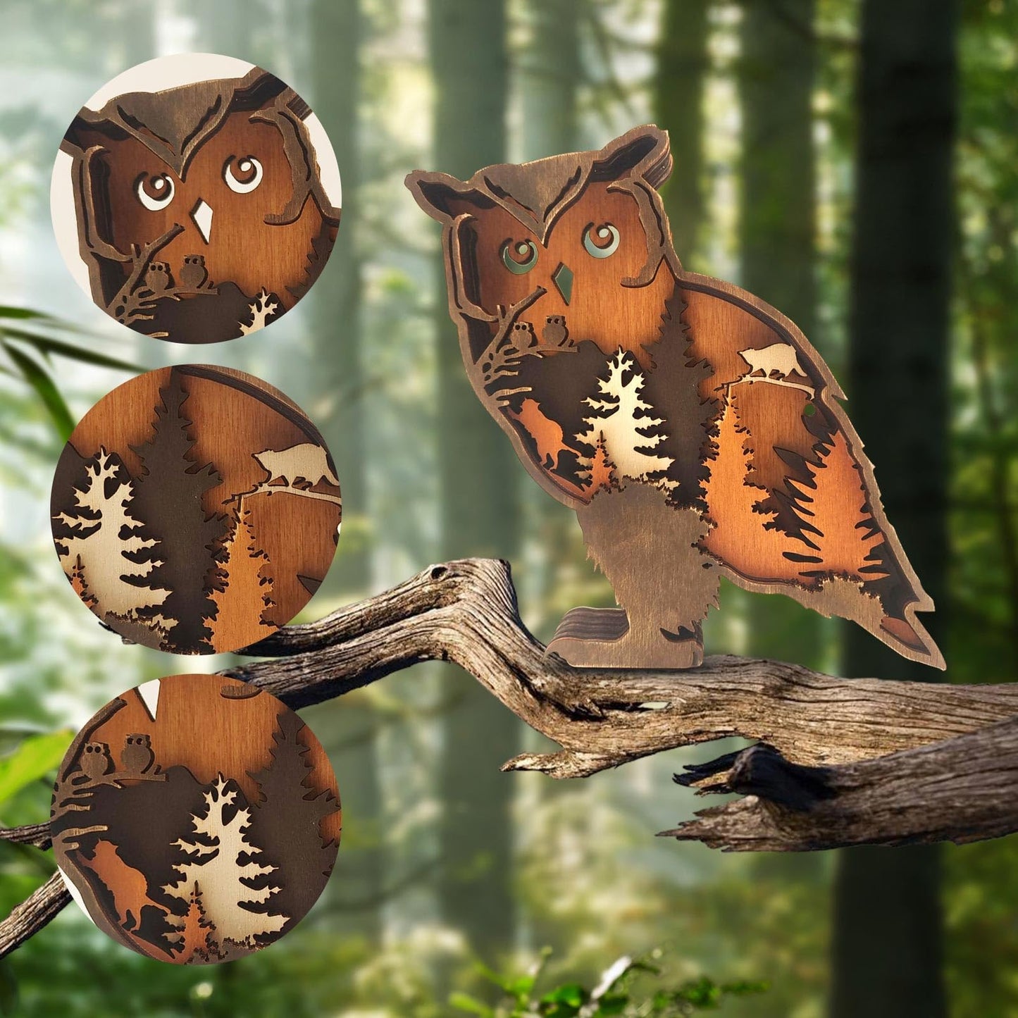 Drawelry 3D Wood Carving Lamp Home Creative Decorative, Funny Family Presents Ideas Christmas Living Room Office Decor Warm LED Night Lights Christmas Birthday Gift for Friend Son Dad Boys (Cute Owl)
