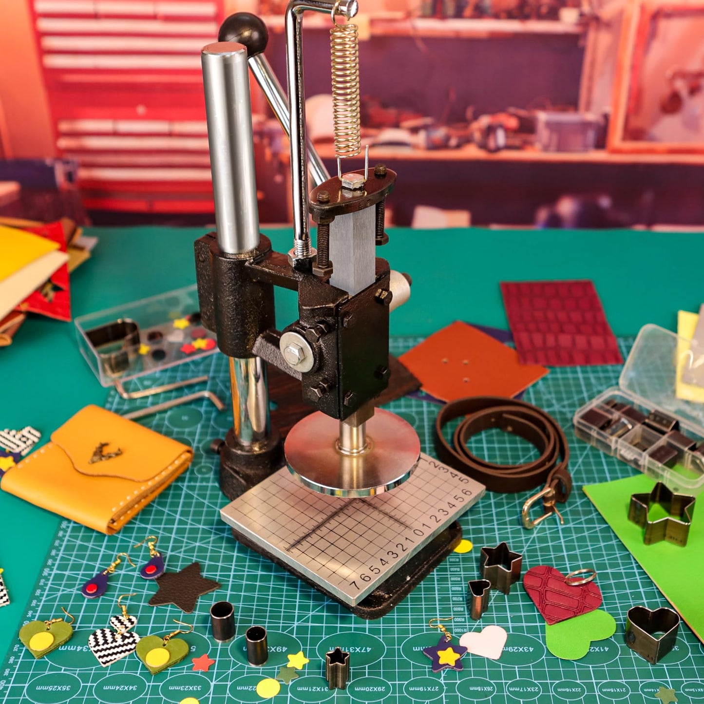 Leather Press Hole Puncher Leather Cutting Machine Hand Punching Machine for DIY Craft Punching Holes Cutting, Forming Pressing,Install Rivets and Snap Buttons
