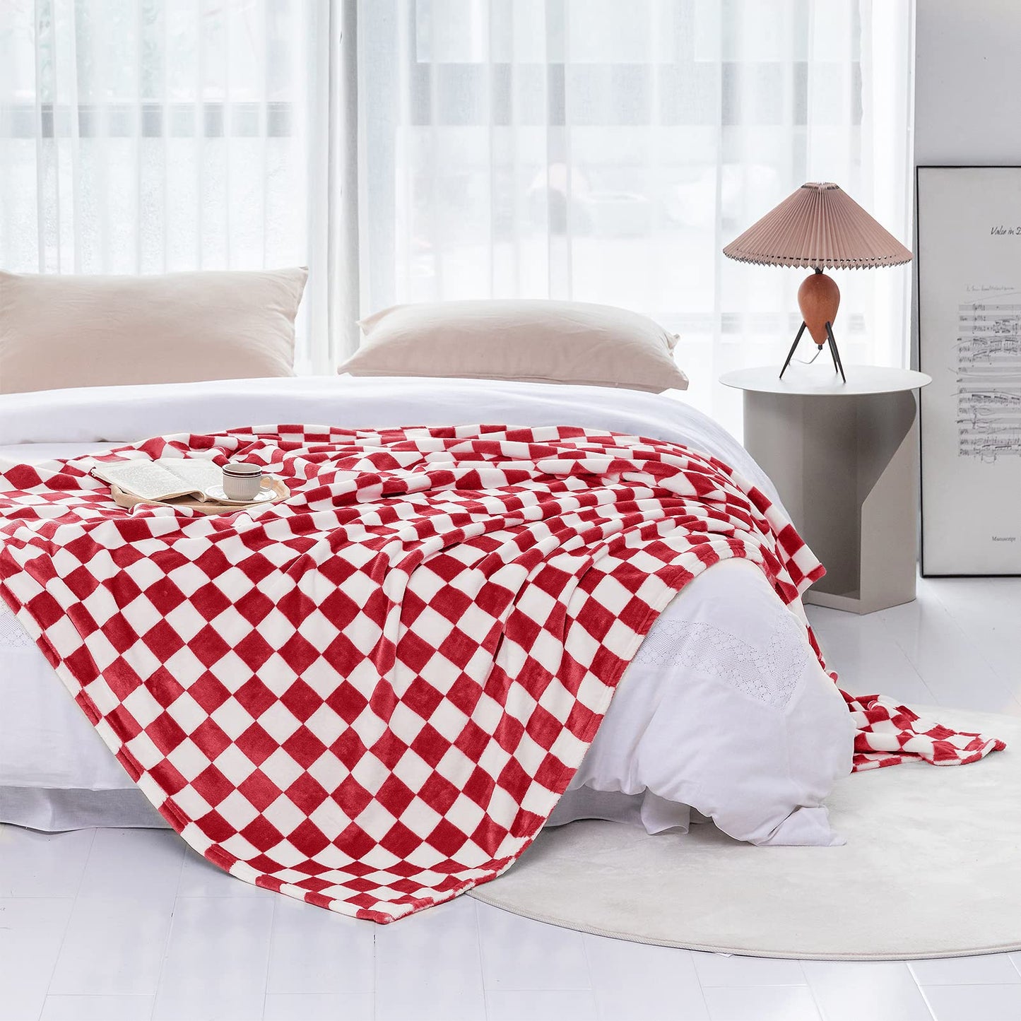 LOMAO Throw Blankets Flannel Blanket with Checkerboard Grid Pattern Soft Throw Blanket for Couch, Bed, Sofa Luxurious Warm and Cozy for All Seasons (Red, 40"x60")
