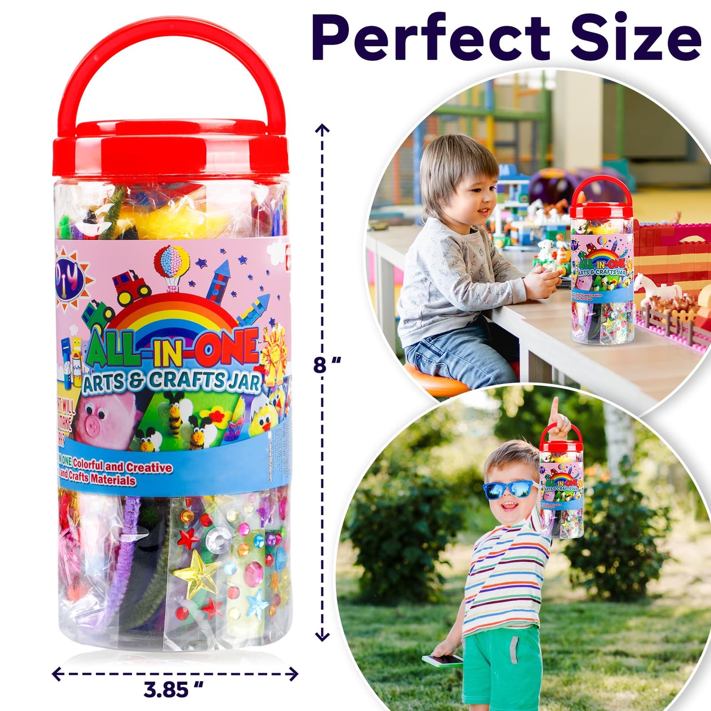 FUNZBO Arts and Crafts Supplies for Kids - Toddlers Craft Kit with Glitter Glue Stick,Pipe Cleaners Pom Poms Craft Tools, DIY School Supplies Kit, Girls Toys, Birathday Gifts for Girls Boys Age 4+