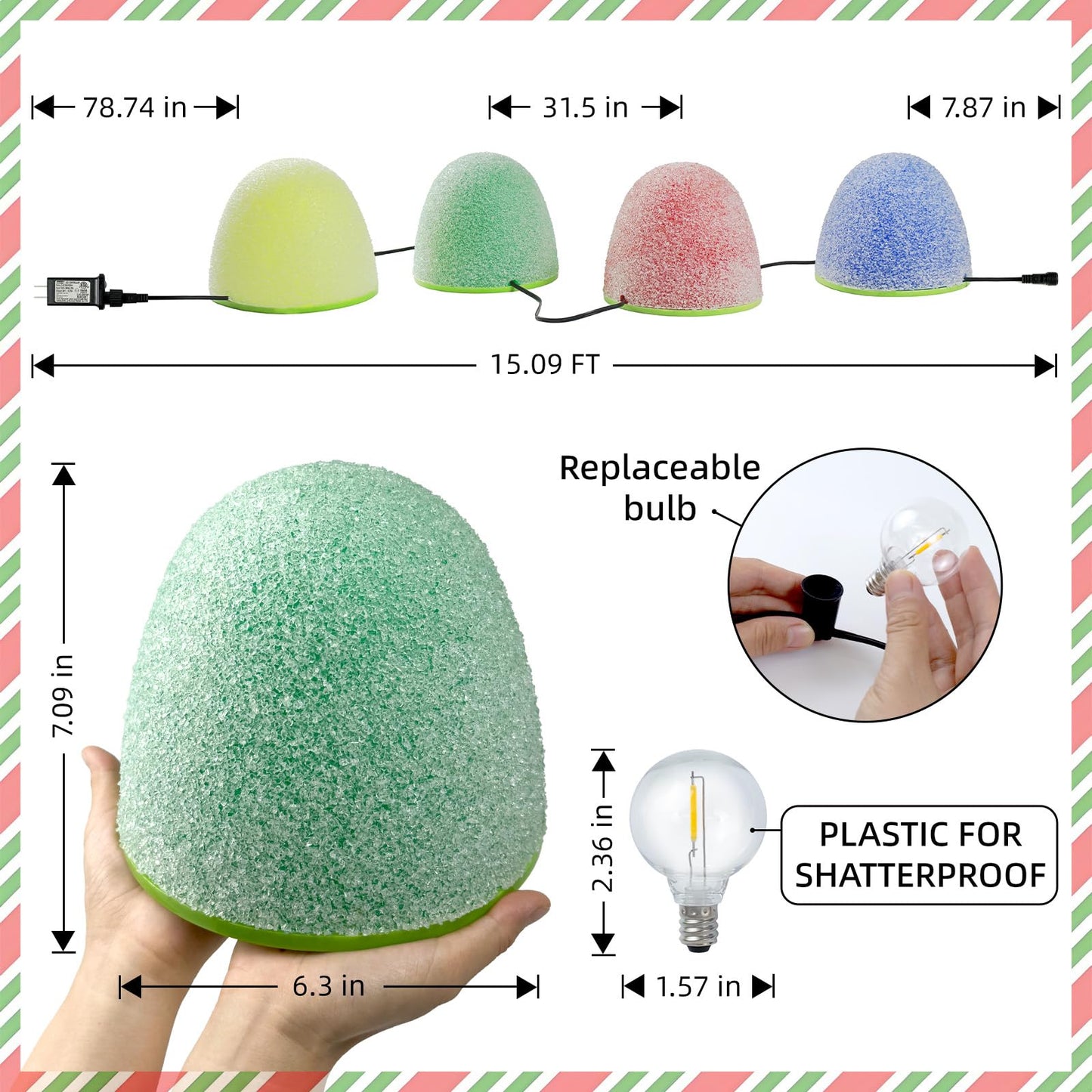 Illuminated Gumdrop Christmas Pathway Lights Outdoor Decorations, Connectable 4Pcs Light Up Gum Drop with Timer for Yard, Cute Holiday Christmas Outside Decor for Porch,Walkway, Gingerbread Theme