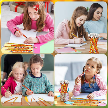 Cinrobiye 100 Pieces Fall Thanksgiving Day Pencils with Eraser Holiday Fall Maple Leaf Autumn Pumpkins Wood Scarecrow Acorns Pencils for Harvest School Party Gift Supplies