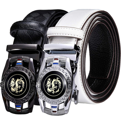 Barry.Wang Mens Ratchet Belt 2 Pack Buckle Gift Set Black Belts Leather Slide White Dragon Strap Adjustable 1 3/8" Wedding Business