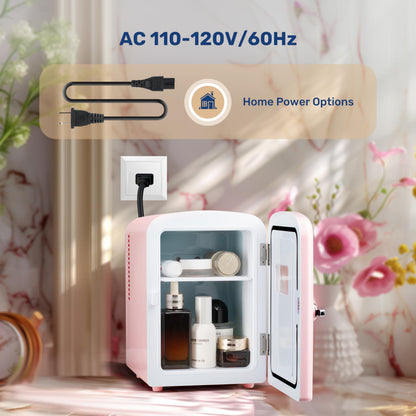 YSSOA 4L Mini Fridge with Observation Window, Portable Warmer & Cooler Six 12oz Cans Compact Refrigerator, 100% Eco Friendly and Freon-Free, Pink