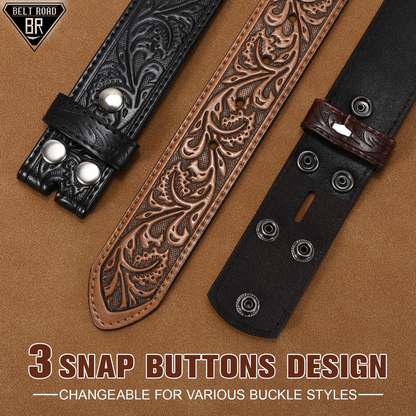 BELTROAD 3 Pack Western Belts for Men Women without Buckle Cowboy Belt for Buckle Mens Western Leaher Belt for Jeans