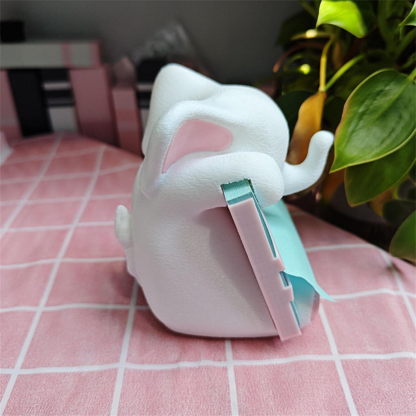 RhyNSky Elephant Sticky Note Holder - Pop-up Note Dispenser Cute with Pink Pen Holder for Office Desk Accessories, 3x3 in, White