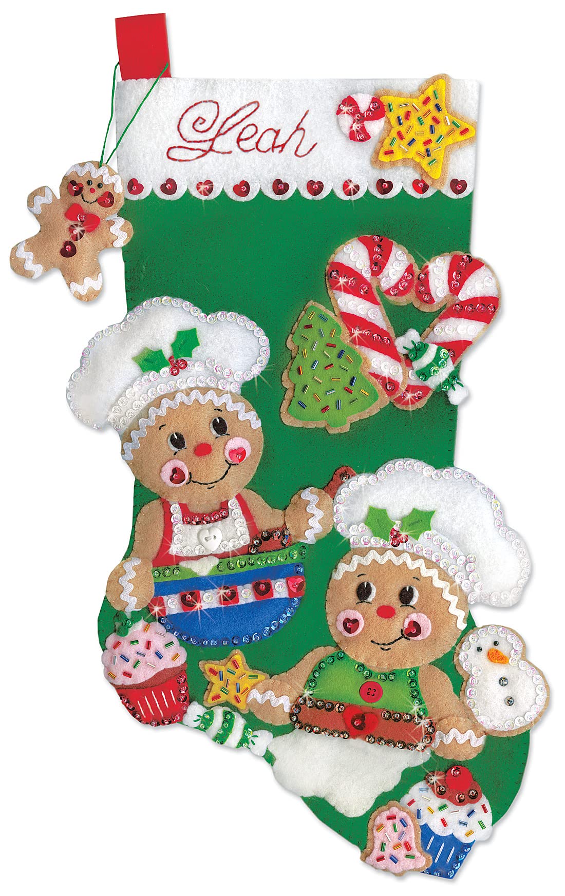 Design Works Crafts Stocking, Gingerbread Bakers, 18" Felt Craft Kit, Multicolor, By the yard