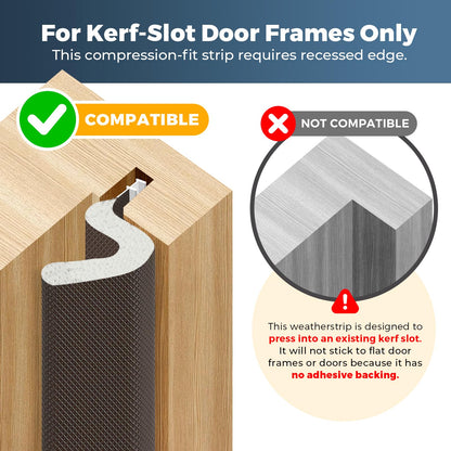 60FT Weather Stripping Door Seal, Kerf Style Foam Strip for Large Gaps, with Scraper Tool for Exterior and Interior Frames, Brown