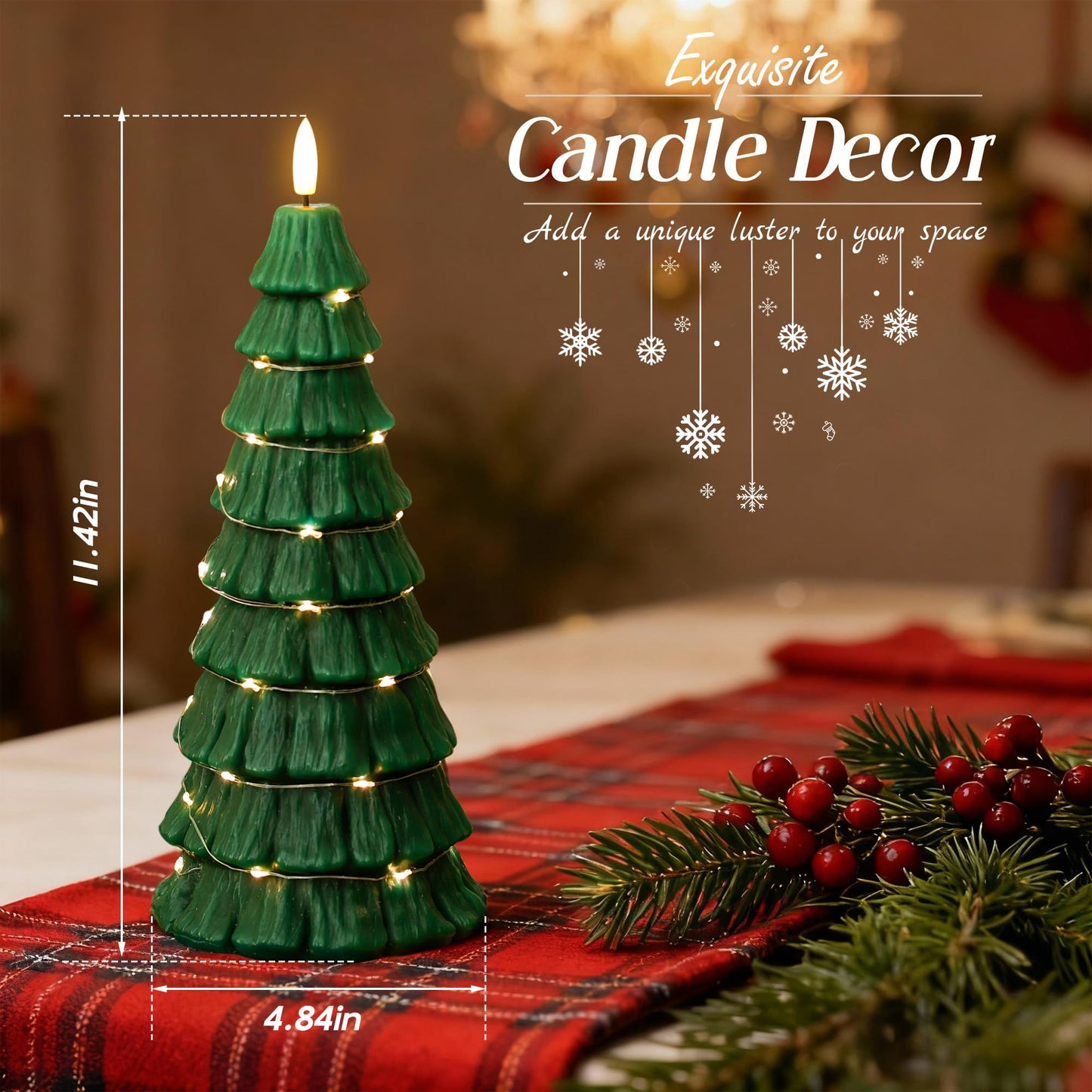 AFINETH Christmas Tree Candles with Remote, Christmas Flameless Candles with Embedded Star String Fairy Lights, Battery Operated Candles, Flickering Xmas Flameless Candles for Table Decor