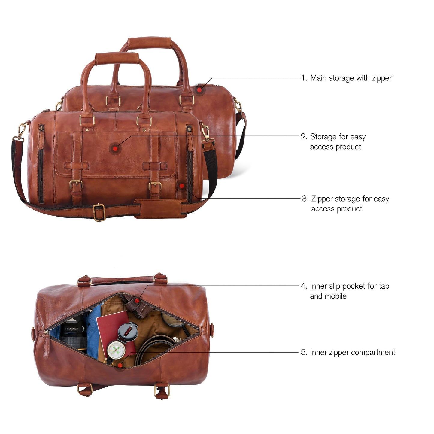 Genuine Leather Duffle Bag for Men | Vintage Weekender Travel Bag | Overnight Carry-On Luggage | Handmade Leather Gym Bag for Men