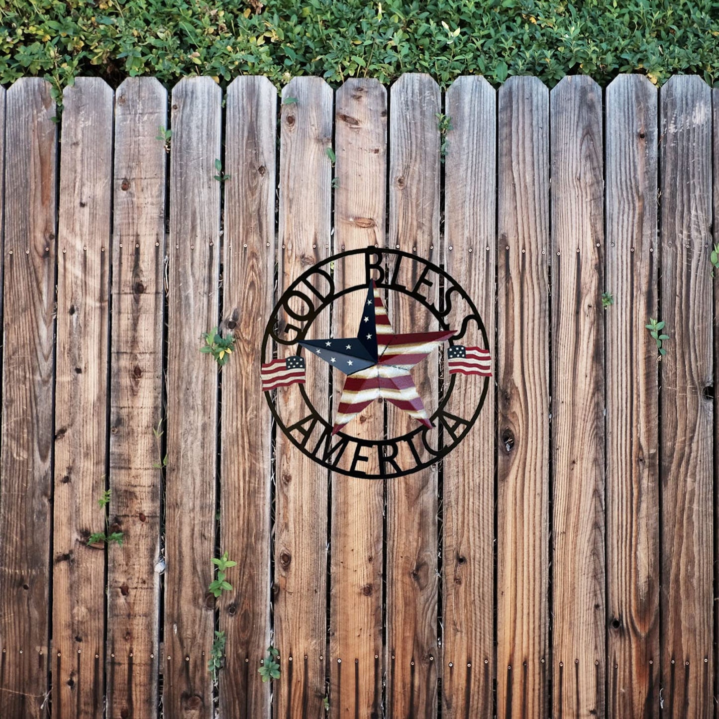 God Bless America USA Metal Star Hanging Welcome Home Signs Wall Decor 4th of July Patriotic Front Door Wreaths Hanger, Meta Flag Garden Fence Patio Front Porch Yard Indoor Outdoor Patriotic Decorations 13''H