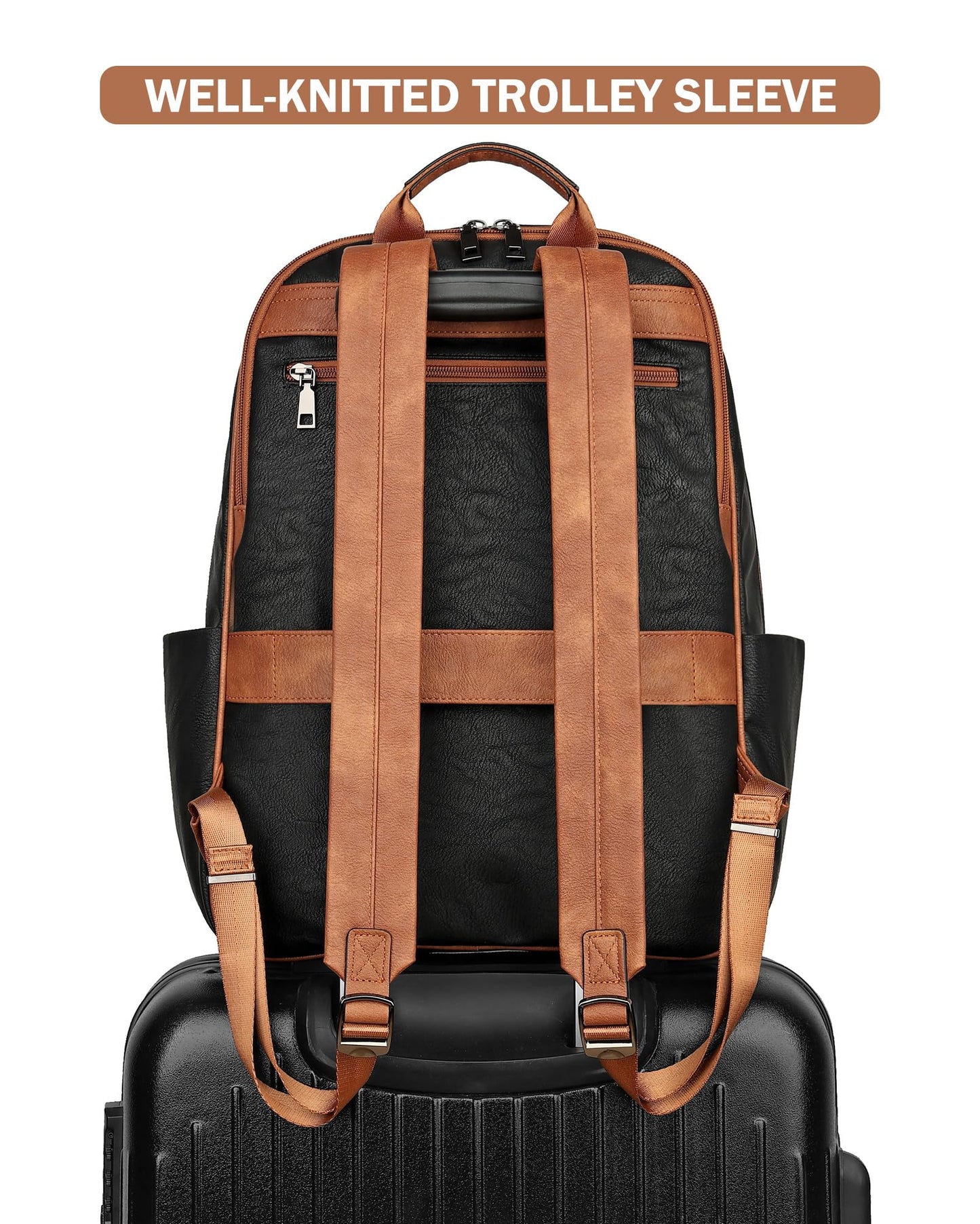 MASINTOR 15.6 inch Leather Laptop Backpack Purse for Women, Designer Travel and Work Bag with Laptop Compartment Black Brown