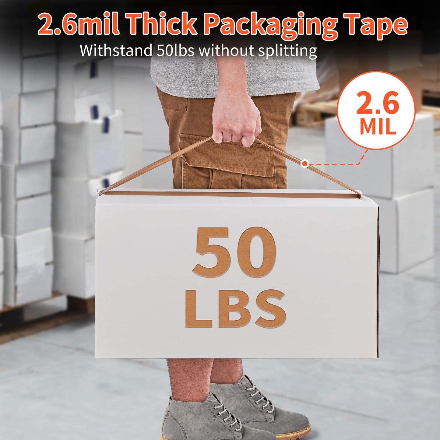 JARLINK 12 Rolls Brown Packing Tape with Dispenser, Heavy Duty Packaging Tape Refills for Shipping Packaging Mailing, 2.6mil Thick, 1.88 inches Wide, 55 Yards Per Roll, 660 Total Yards