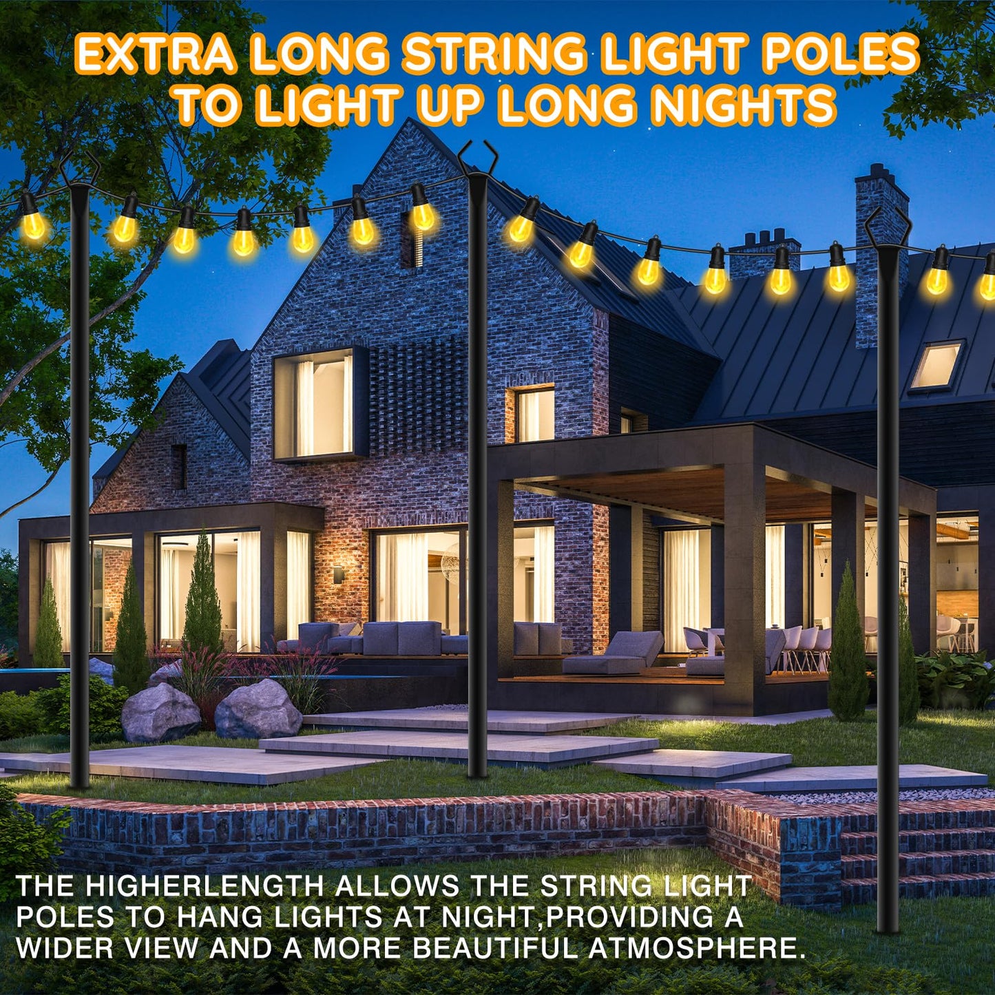 AHRLHR 2 Pack String Light Poles,Poles for Outdoor String lights10 Ft Metal Poles with Fork for Outdoor String Lights,Outdoor Light Poles with Fork,Patio,Deck,Backyard