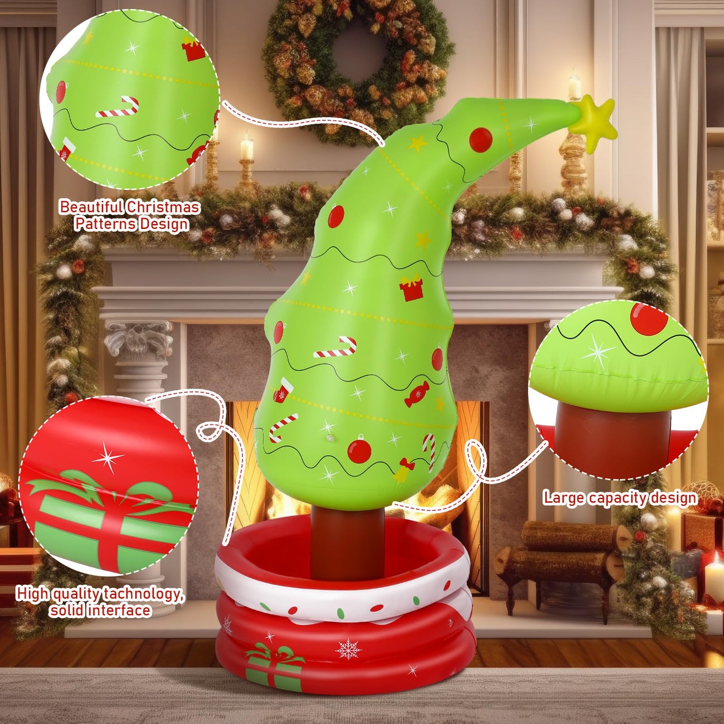 Jetec 4.17 ft Inflatable Christmas Tree Cooler Christmas Tree Beverage Drinking Cooler Star Topper Container for Xmas Winter Party Decoration Indoor Home Garden Lawn