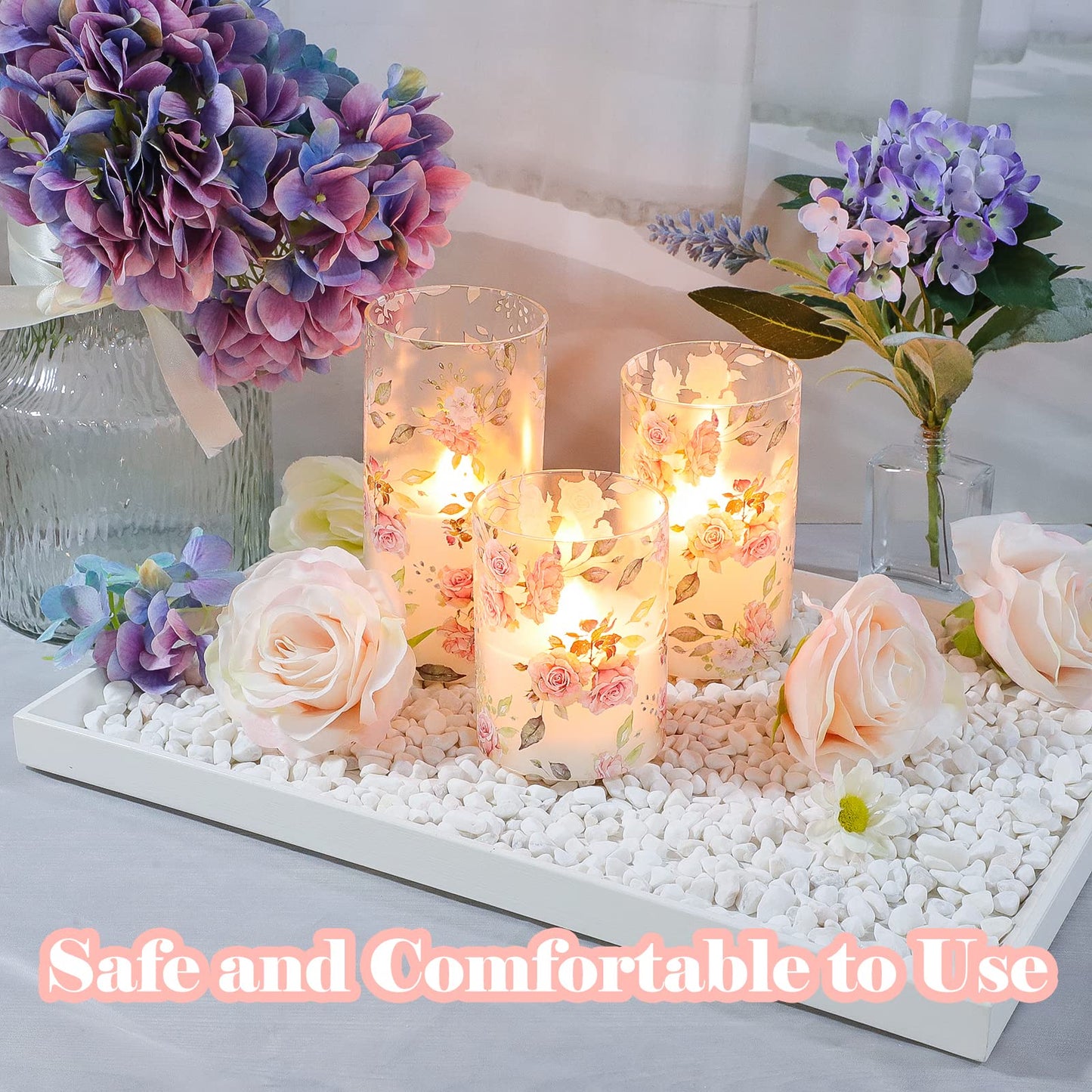 Silverstro Rose Flameless Candles with Remote Real Wax Blinks Glass Battery Operated Candles - Home Party Wedding Thanksgiving Christmas Summer Decor - Set of 3