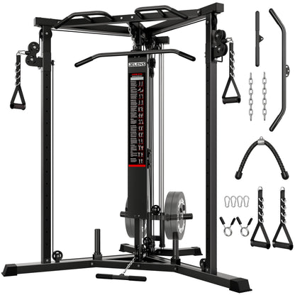 JELENS CC01 Fitness Cable Crossover Machine with High and Low Pulley System, Functional Trainer with with Pull Up Bars and Optional Bundle (Black, CC01 Cable Crossover Machine)